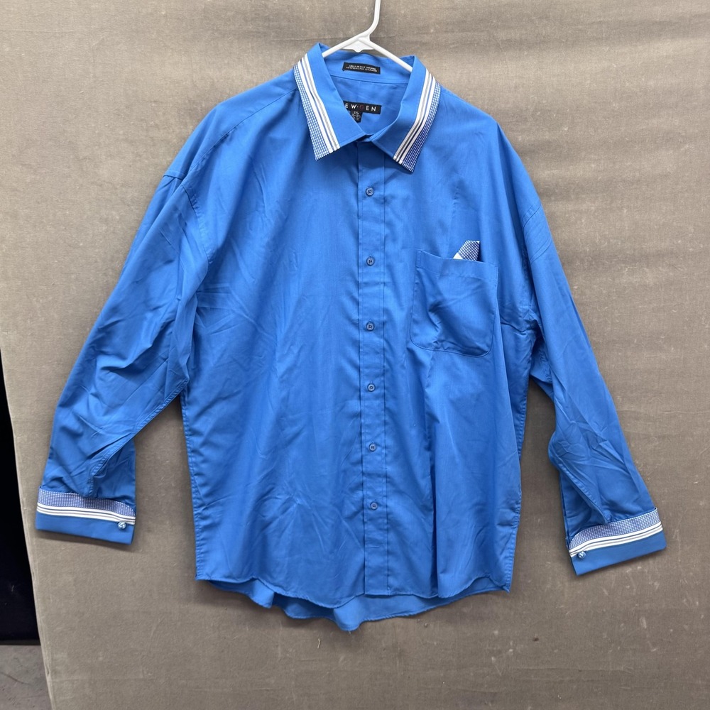 New-Gen Shirt Mens 2XL Blue Dress Contrast Collar Cuff Pocket Square Button Up